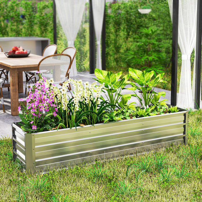 Outsunny Lit de jardin sureleve galvanise avec gants d'installation Argente