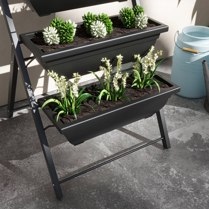 Outsunny Lit De Jardin Sureleve A 5 Niveaux Avec 5 Bacs A Plantes, Support Pour Plantes D'exterieur Conteneurs De Culture Avec Trous D'ecoulement Pour Balcon, Patio Et Exterieur, Noir