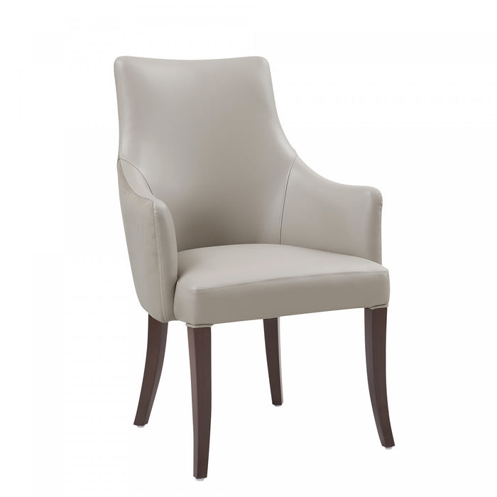 Fauteuil moderne Connie en bois, cuir vegetalien et velours, gris clair