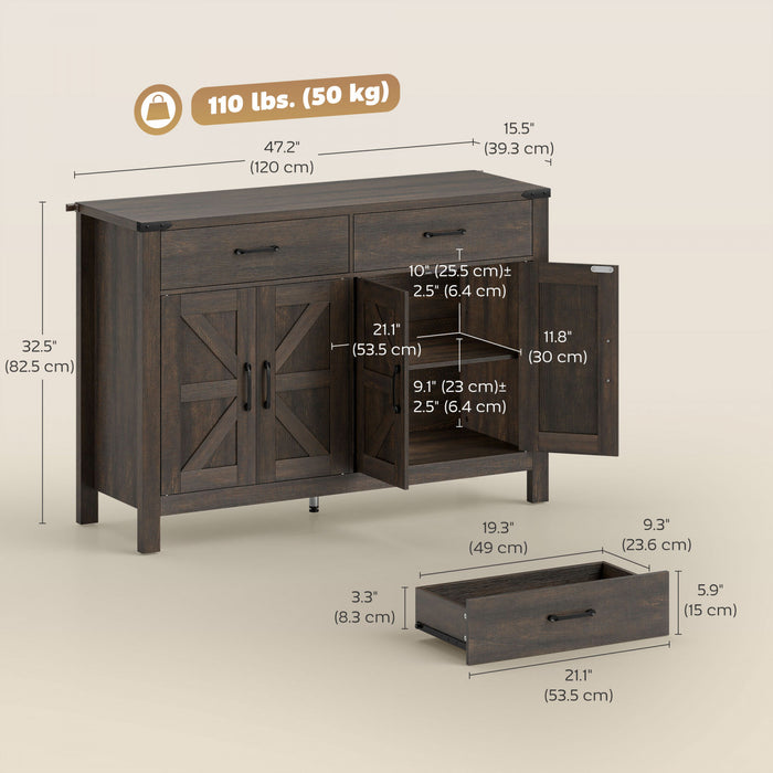 Buffet HOMCOM avec Tiroirs et Etageres, Buffet de Style Ferme