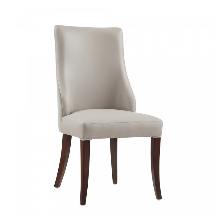 Chaise de salle a manger moderne Connie en cuir vegetalien et velours avec structure en bois, gris clair - Lot de 4