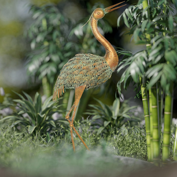 Statue de jardin Outsunny Heron, Statue d'oiseau en acier pour pelouse, Couleur melangee