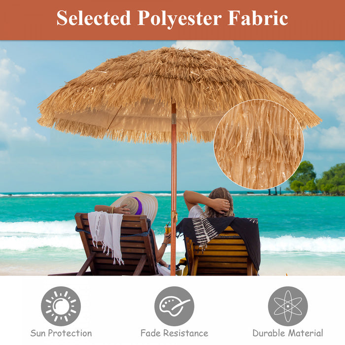 Costway Parasol de plage en paille de 6,5 pieds, inclinable, style tiki hawaien, patio portable