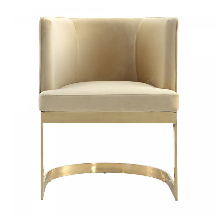 Chaise de salle a manger moderne en velours et metal Aura couleur sable - Lot de 2