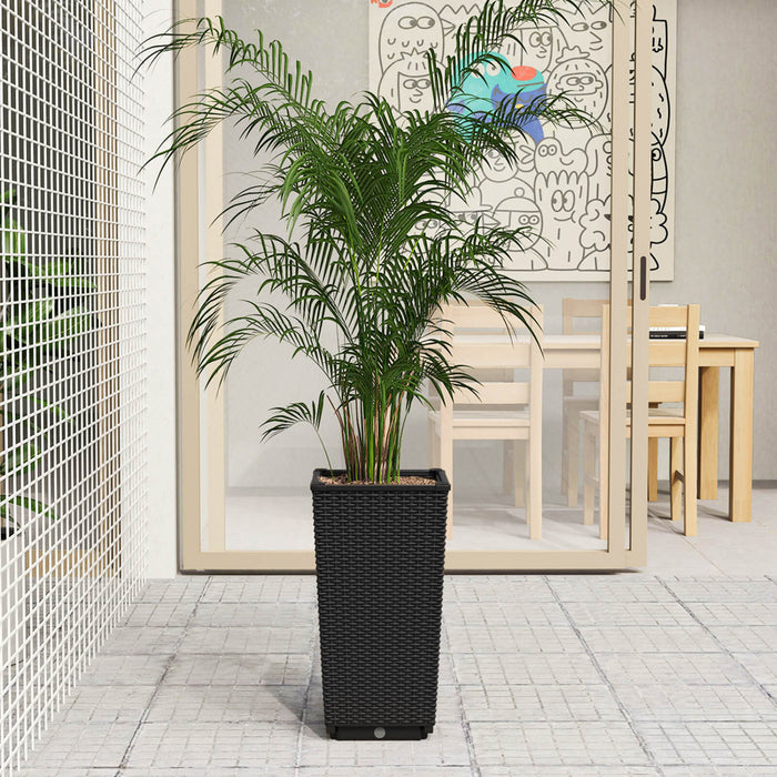 Costway 23 \"planteurs Hauts Ensemble De 2 Pot De Plante En Mousse De Rattan Pot D'arbre Auto-arrosant Noir