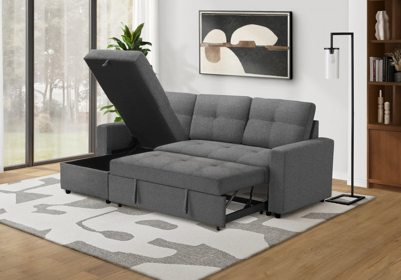 Canape-Lit Convertible, Chaise De Rangement, 90\" Longueur, Tissu Gris Fonce