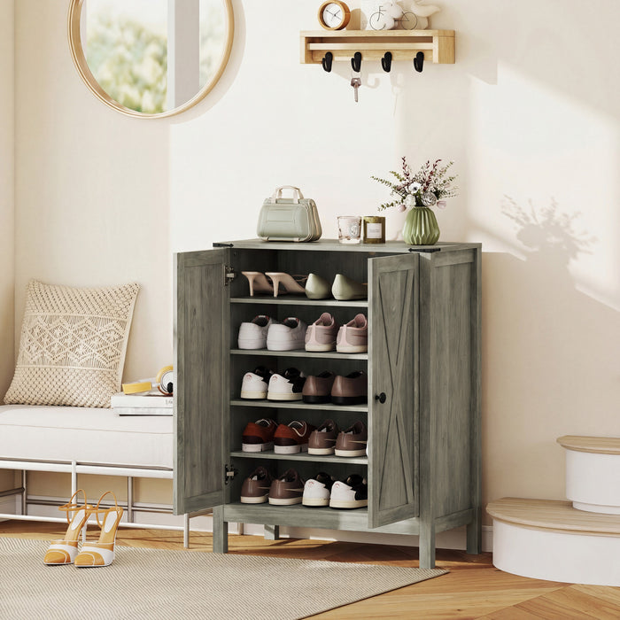 Meuble a Chaussures HOMCOM avec Portes de Grange, Rangement Rustique, Gris