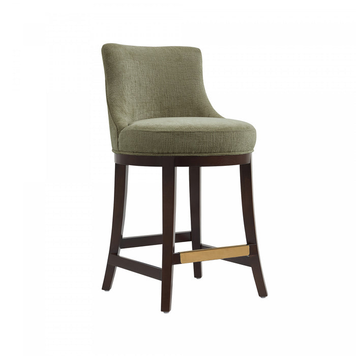 Tabouret de comptoir moderne en bois Lucia avec assise en chenille vert feuille