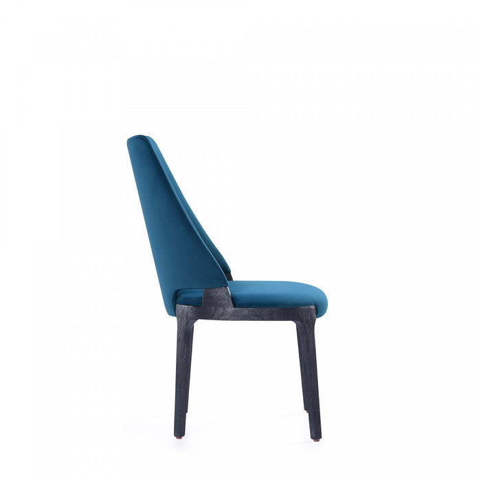 Chaise de salle a manger moderne en bois Kara avec revetement bleu - Lot de 4