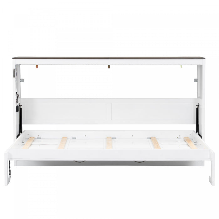 Lit escamotable Olivia en bois massif avec lumiere LED et armoire pliante, taille simple, blanc
