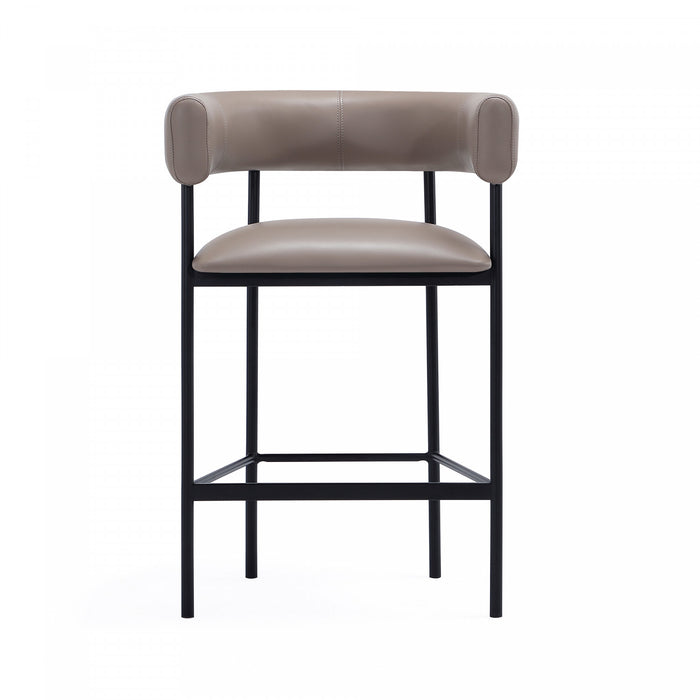 Tabouret de comptoir contemporain Onda en cuir vegetalien et metal, coloris taupe