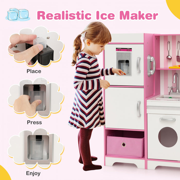 Jouet En Bois Costway Kids Kitchen Playset Avec Lumieres Led Reglables Et Machine A Laver