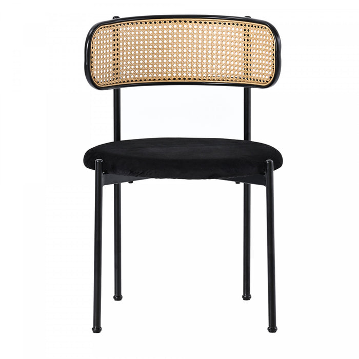 Chaises de salle a manger Mason en rotin avec pieds en metal et coussins en velours, lot de 4, noir