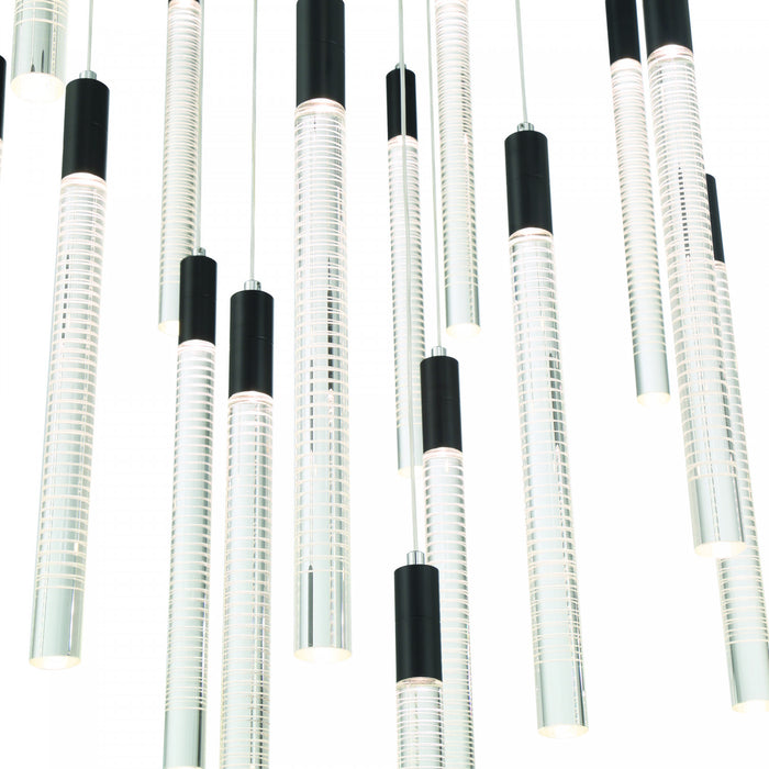 Lustre A 20 lampes A Del Integrees Celine, Laiton Avec Tiges En Verre Rayees Au Laser