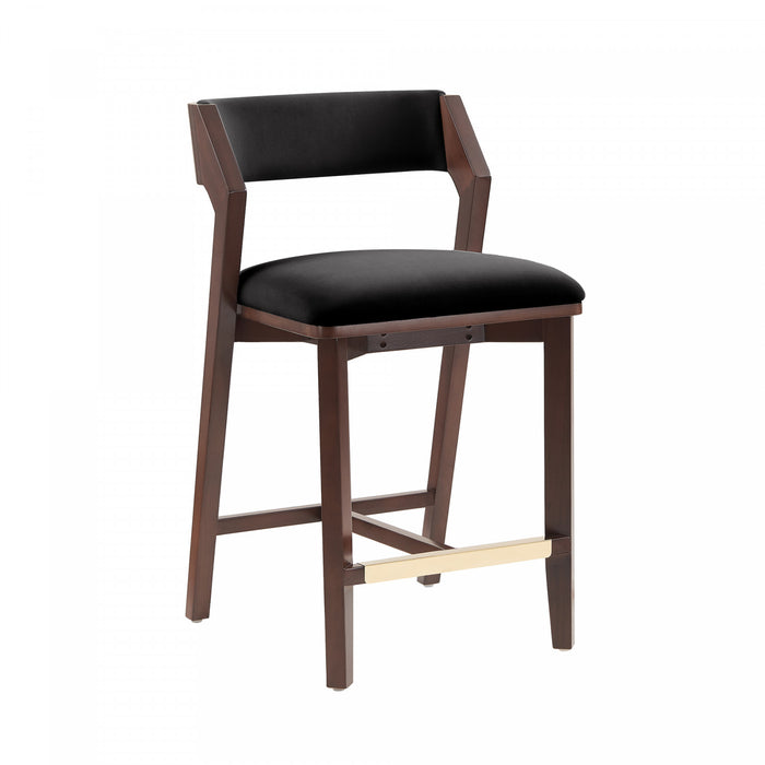 Tabouret de comptoir moderne Patricia en bois avec revetement en tissu, coloris noir