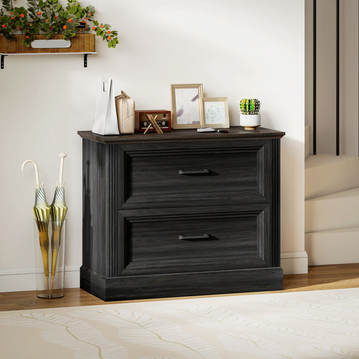 HOMCOM Classeur lateral a 2 tiroirs, style campagnard, noir