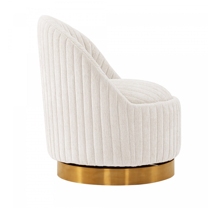 Fauteuil pivotant moderne en chenille Leela couleur creme - Lot de 2