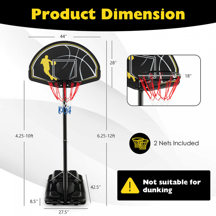 Panier De Basket-ball Portable, Reglable De 130 A 305 Cm, Roues Et Base Rechargeable, Resistant Aux Intemperies, Pour Jouer En Interieur Et En Exterieur, Pour Enfants, Adolescents Et Adultes