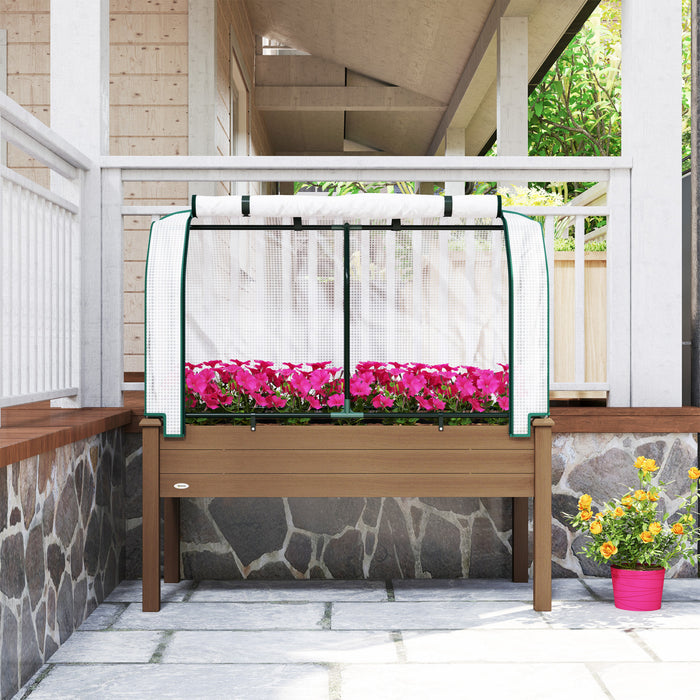 Outsunny Jardiniere surelevee avec housse en PE pour serre, marron