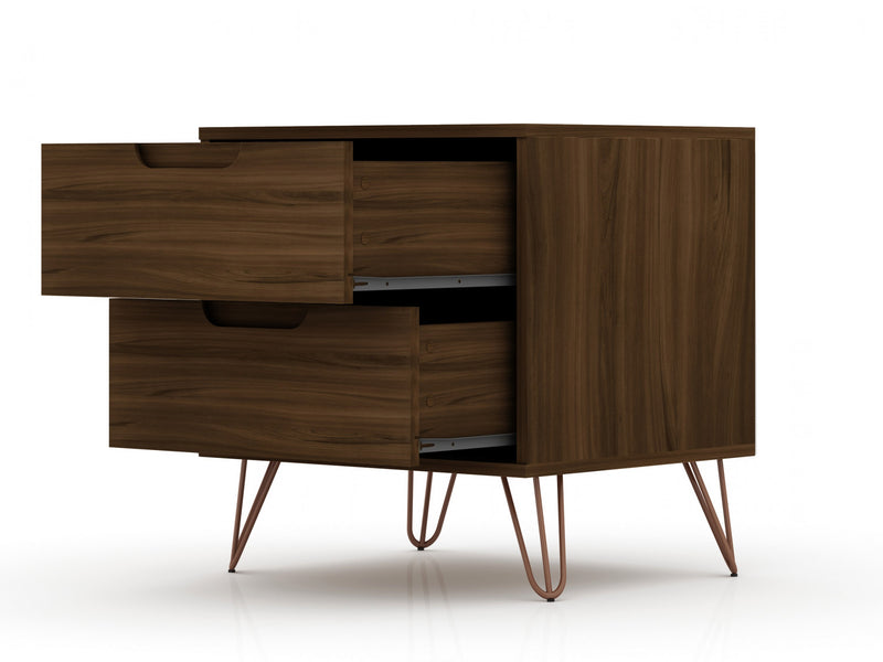 Table de nuit Rockefeller Mid-Century Modern 20\" en brun chataigne (2 tiroirs) - Lot de 2