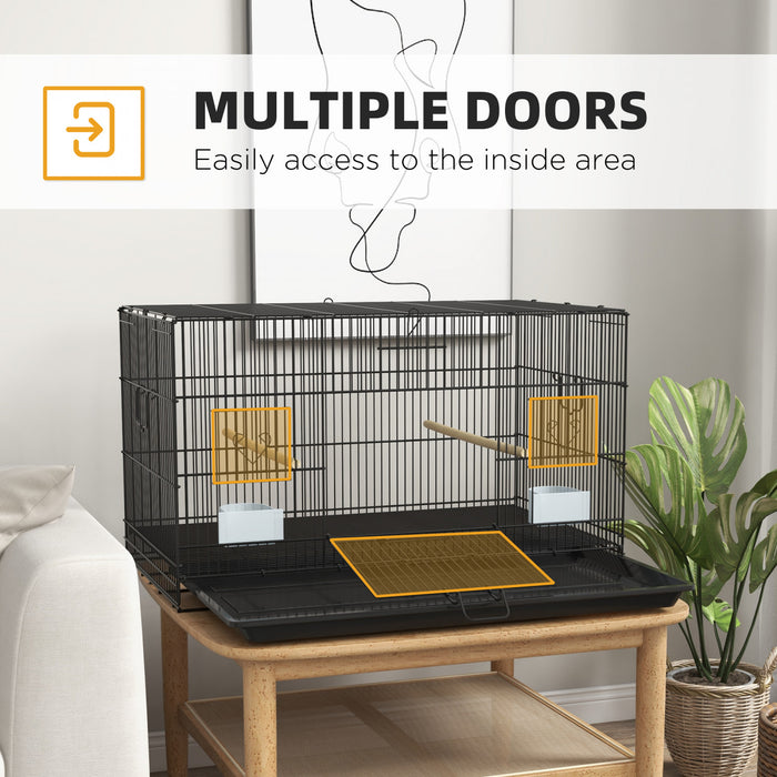 Pawhut 17,7\" Cage A Oiseaux Pour Canaris, Pinsons, Cage A Perruches Avec Plateau Amovible, Panneau En Maille Inferieure, Perchoirs En Bois, Recipients Alimentaires