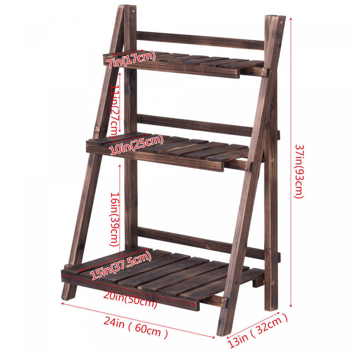 Costway 3 Niveaux Exterieur Bois Conception Pot De Fleurs Etagere Stand Pliant Affichage Etagere Jardin