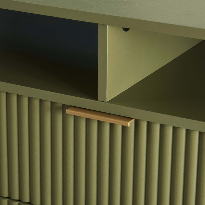 Meuble TV cannele moderne Dumbo 160 cm en vert olive