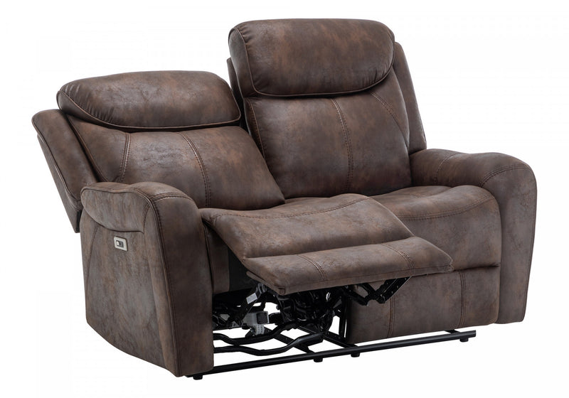 Grand Causeuse 2 Places Inclinable Electrique, 60\"L, Port Usb Inclus, Aspect Cuir Brun