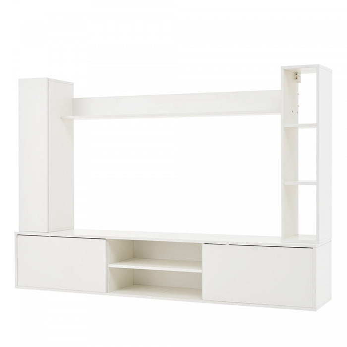 Zara Ensemble Meuble TV Mural 65 po avec Etageres d'Exposition, Blanc