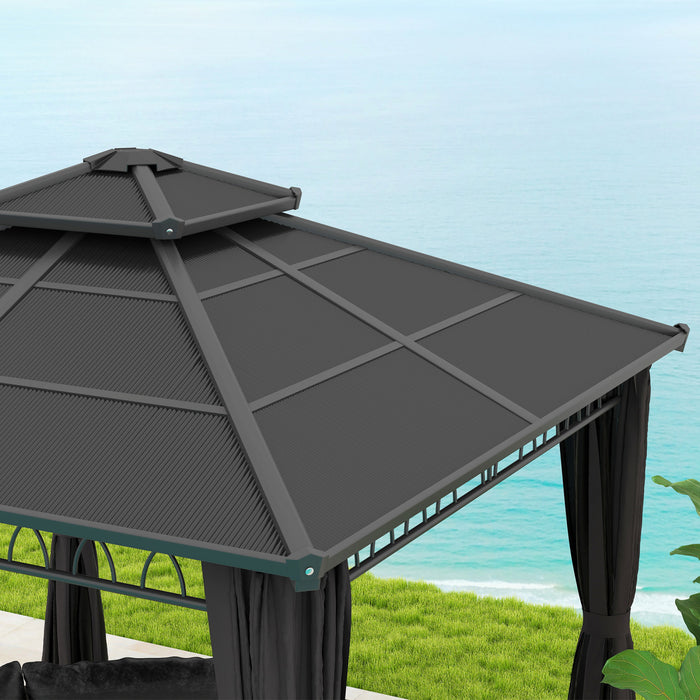 Outsunny Gazebo a Toit Double Rigide avec Moustiquaire et Rideaux, Noir