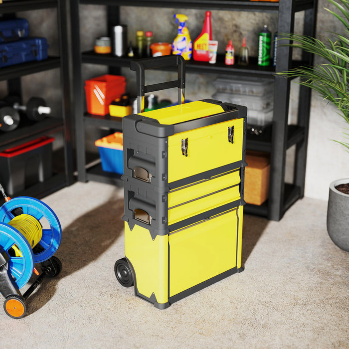 Homcom Boite A Outils 3 En 1, Systeme De Rangement Empilable En Acier Jaune