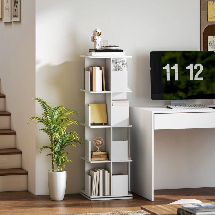 HOMCOM Bibliotheque pivotante a 360°, 4 niveaux avec casiers, blanc
