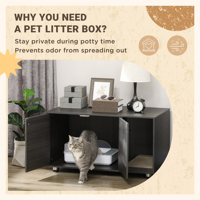 Pawhut Boitier De Litiere Pour Chat, Meuble De Toilette Cache Industriel Pour Chat, Table D'extremite Avec Double Porte Et Tapis A Gratter Pour Le Salon, La Chambre A Coucher, Le Couloir, Noir