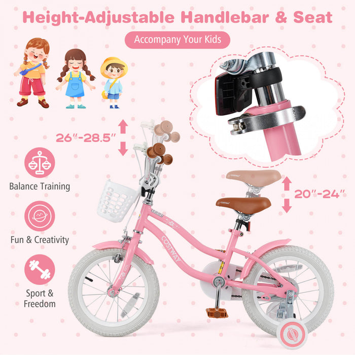 Velo Costway 14\" Pour Enfants Avec Roues D'entrainement Amovibles Et Panier Pour 3-5 Ans