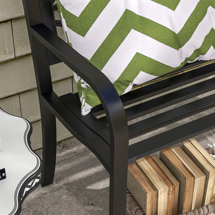 Outsunny Banc D'exterieur A Motif Floral, Causeuse De Patio, Noir