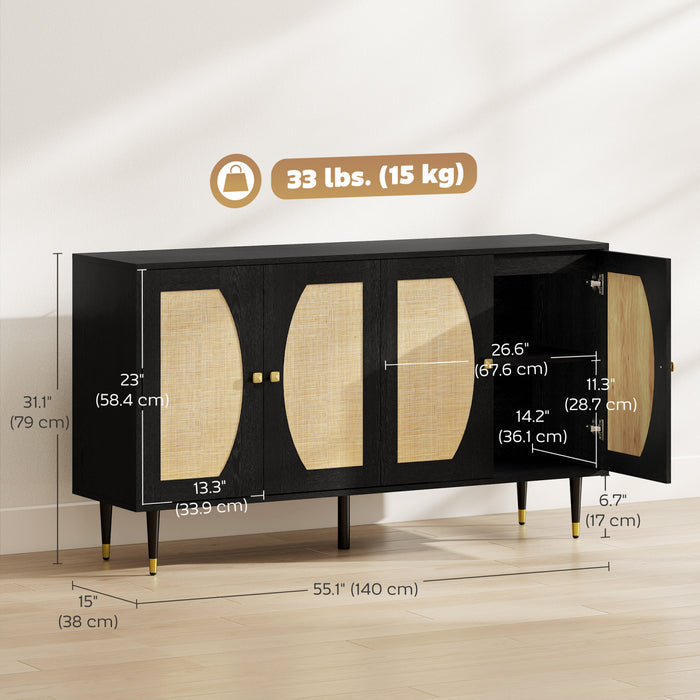HOMCOM Buffet Boho , Meuble avec Etageres Reglables, Noir