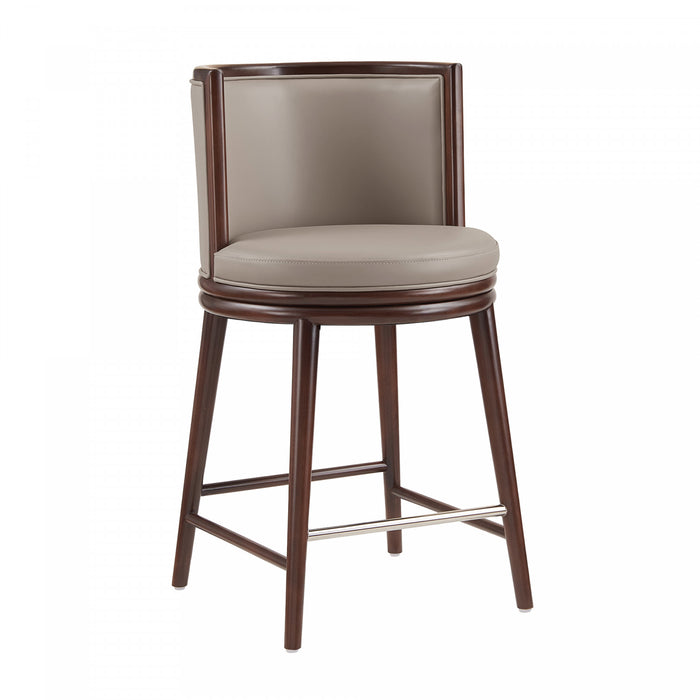 Tabouret de comptoir moderne en bois avec revetement en tissu taupe Evalyn