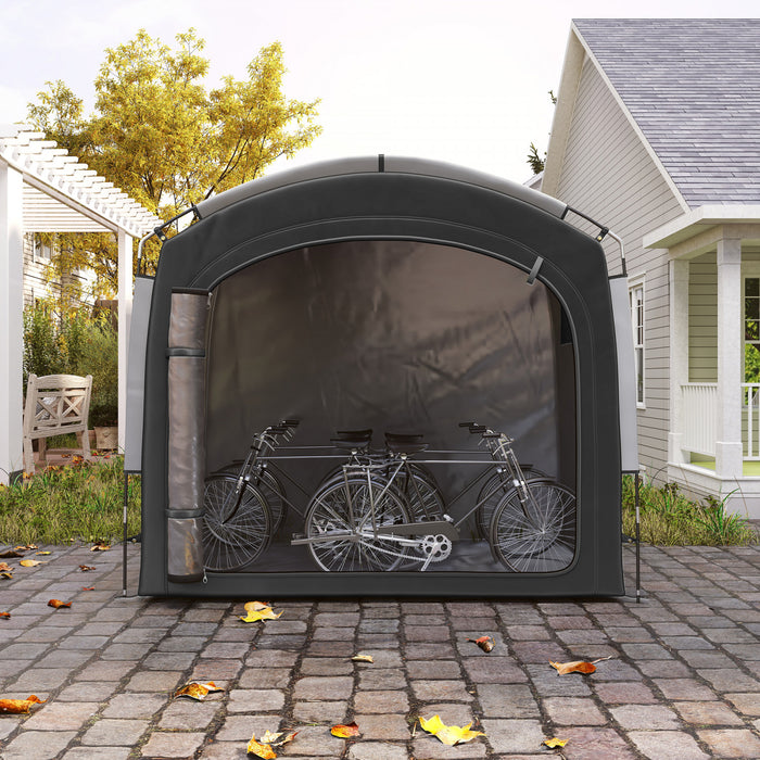 Abri de rangement Outsunny pour velos avec sac de transport pour 3-4 velos, noir