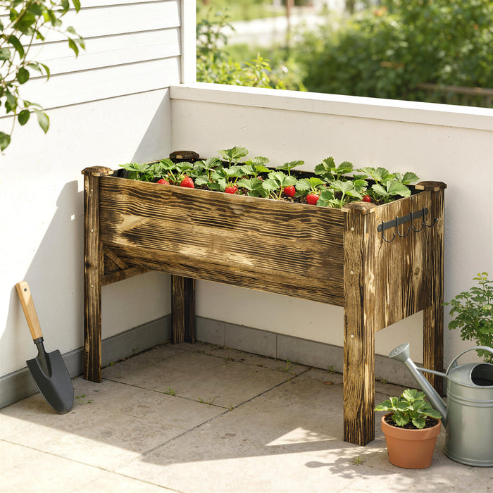 Outsunny Bac de Jardin Sureleve avec Crochets, Capacite 300 kg, Carbonise