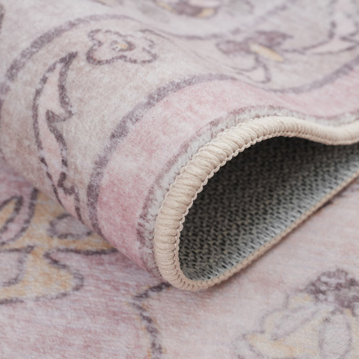 Tapis Rose Lavable Et Antiderapant A Poils Ras 5'x7'