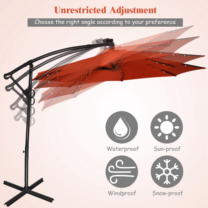 Costway Parasol deporte de patio de 10 pieds, solaire LED, rotation a 360 degres, orange
