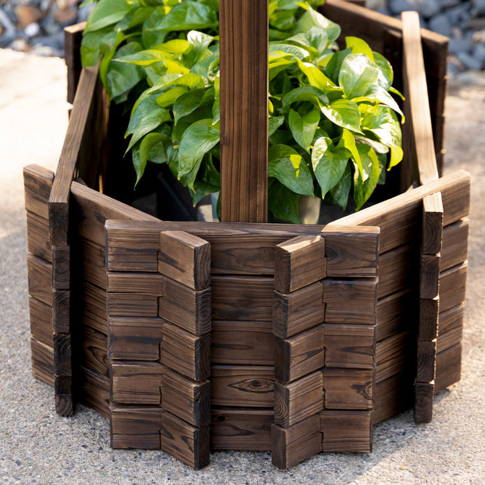 Outsunny Puits A Souhaits En Bois Pour Jardin, Jardiniere Exterieure Rustique Pour Plantes, Herbes Et Legumes, Brun Rustique