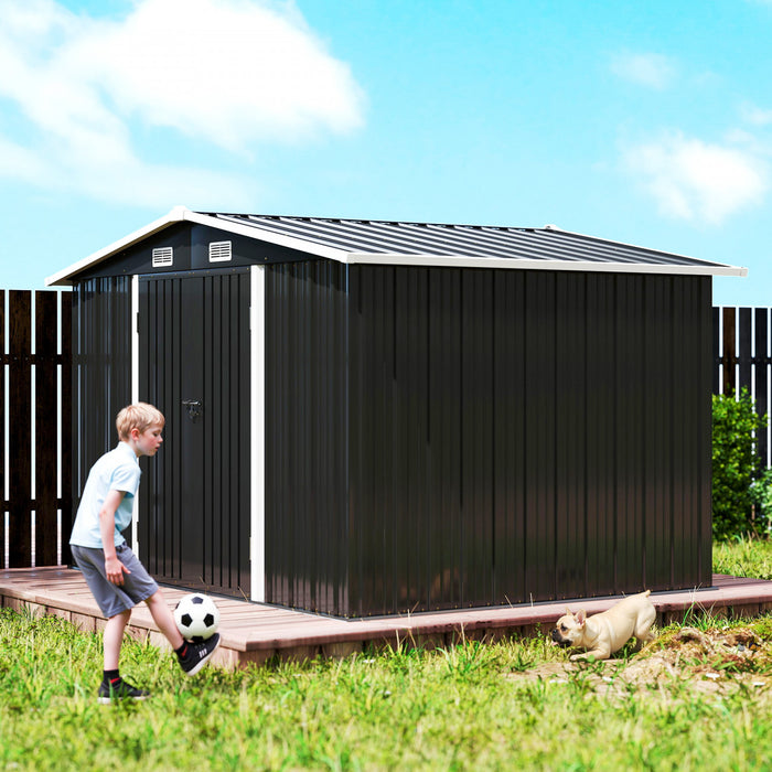 Outsunny Abri Metal 3 x 2,5 m, Rangement Exterieur Robuste, Gris Fonce