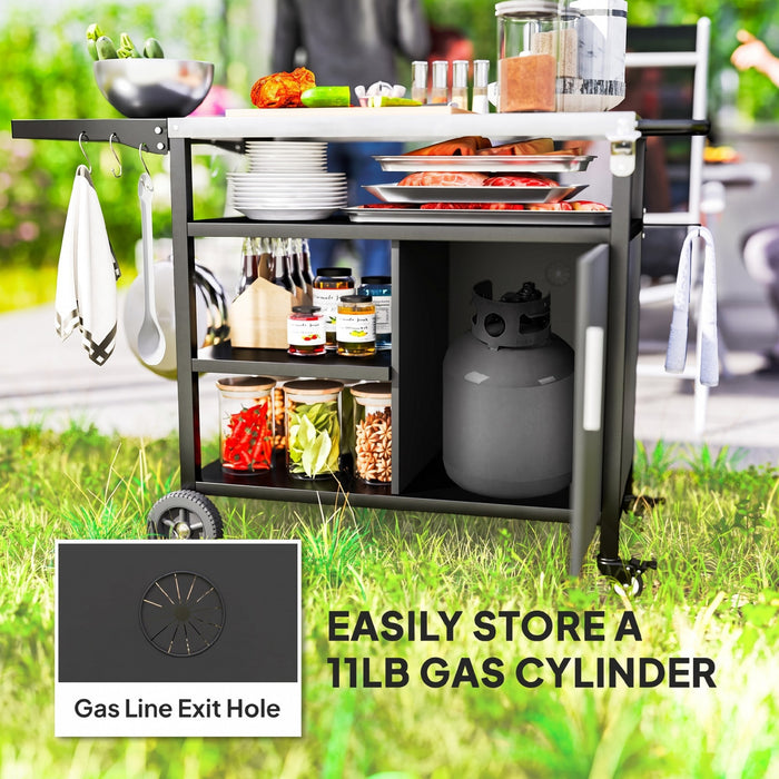 Support BBQ exterieur Outsunny avec table d'appoint pliable, dessus en acier inoxydable