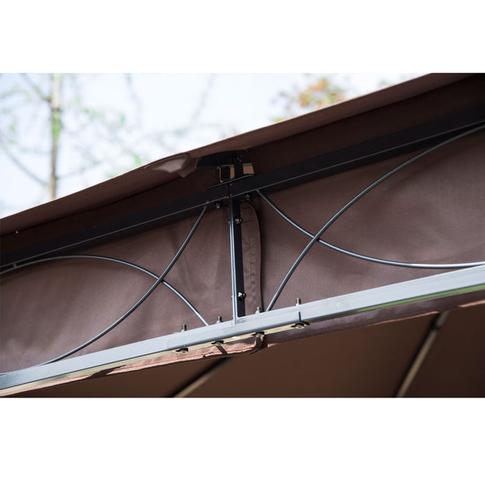 Outsunny 10x10pi Gazebo De Jardin En Acier Patio Auvent Exterieur Evenement Fete Tente Arriere Cour Abri Soleil Avec Rideau Cafe