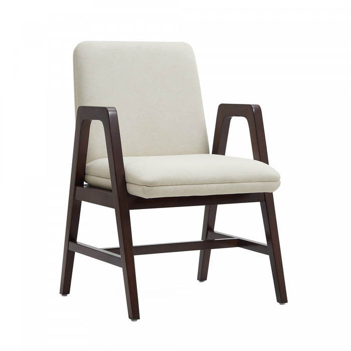 Fauteuil moderne en bois et velours Stella, coloris creme
