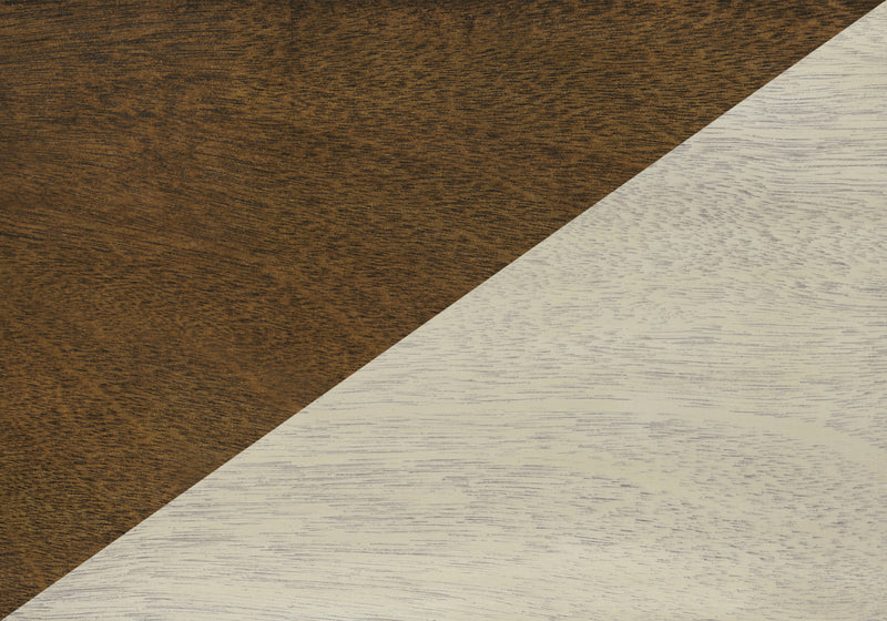 Table de bout, d’appoint et de nuit de rangement étroite de style traditionnel avec placages blanc antique et bruns pour la chambre à coucher