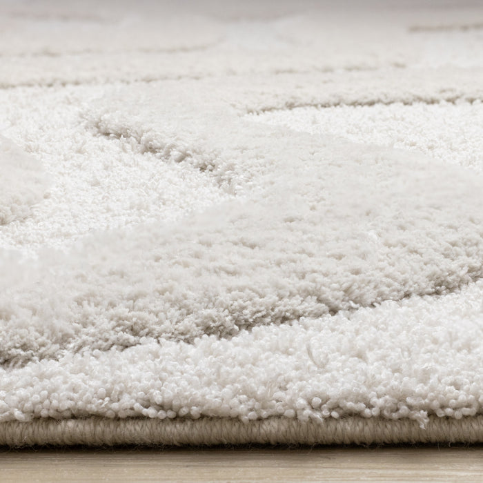Carpette moderne, luxueuse et moelleuse Lincoln blanche à motif de courbes - 6 pi 7 po x 9 pi 6 po