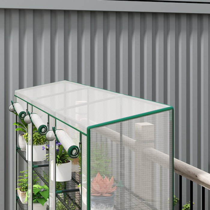 Outsunny Mini Serre Adossee Avec 3 Etageres, 3 Portes Enroulables, Blanc