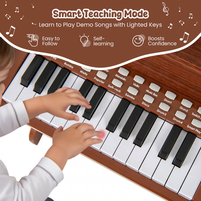 Costway Piano Numerique 25 Touches avec Pupitre, Tabouret, Touches Retroeclairees et Mode Enseignement pour Enfants des 3 Ans - Marron